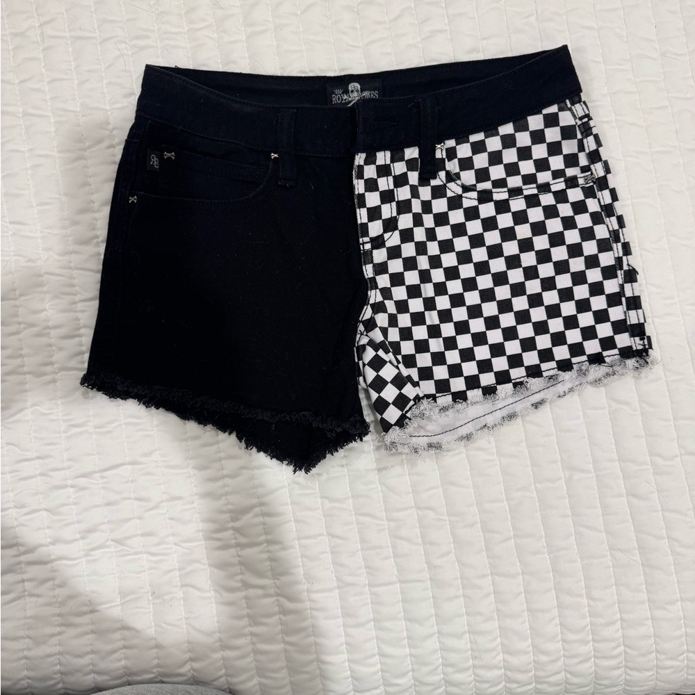 Royal Bones Black and White Checkered Jean Shorts